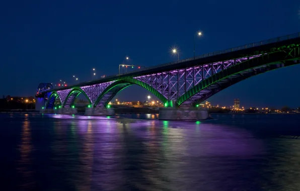 Night, bridge, the city, lights, Bay, Peace bridge