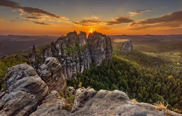 Picture forest, the sky, sunset, rocks, Ralf Kaiser