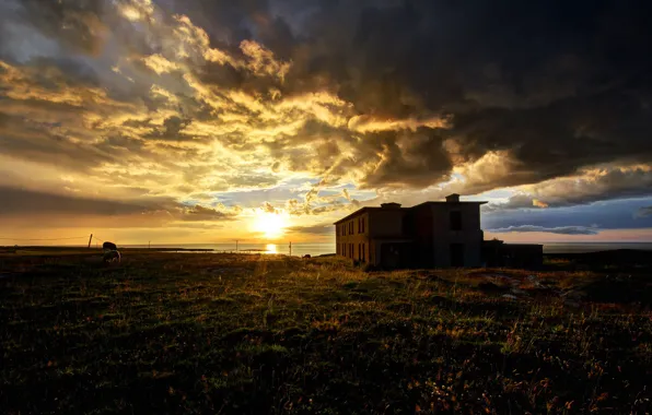 Picture sea, landscape, house, morning