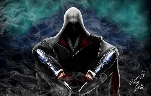 Picture smoke, knives, Assassin, killer, Assassin's Creed, Assassin's Creed Brotherhood, video game, Assassin