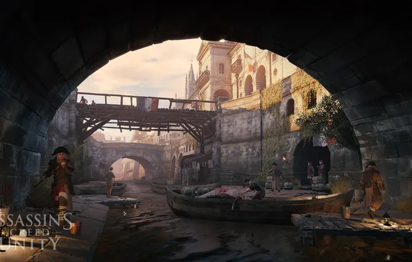 Picture the city, street, boat, channel, Assassin’s Creed Unity