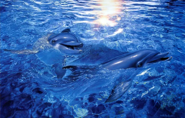 Picture sea, water, art, dolphins, Christian Riese Lassen