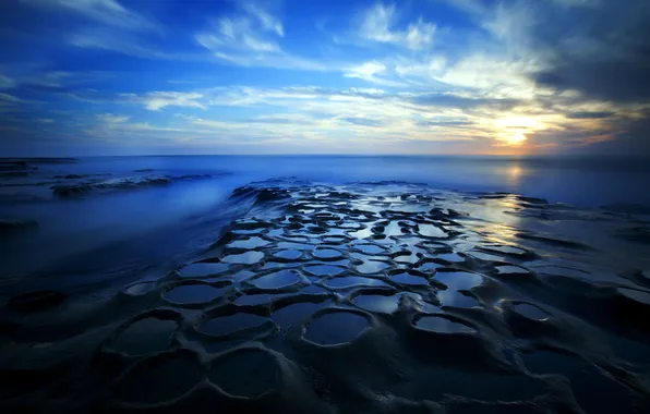 Sea, landscape, night