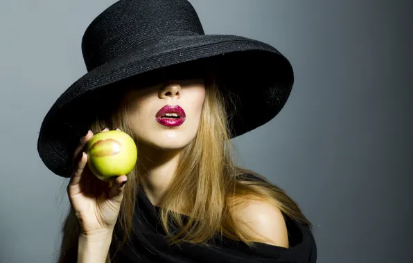 Girl, model, apple, girl, hat