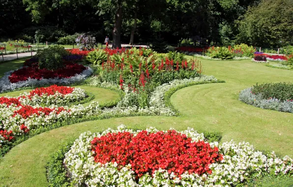 Picture greens, grass, trees, flowers, Park, lawn, Germany, flowerbed