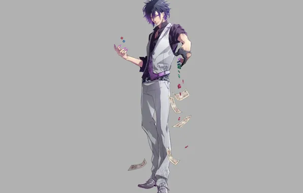 Card, background, anime, art, guy, dice, glove