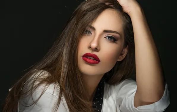 Look, girl, pose, model, makeup, brunette, lips, Manthos Tsakiridis
