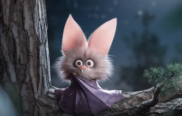 Picture graphics, teeth, fluffy, art, vampire, bat, ears, Night Guardian