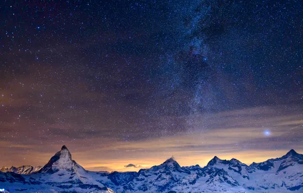 Picture the sky, stars, mountains, night, Alps, the milky way