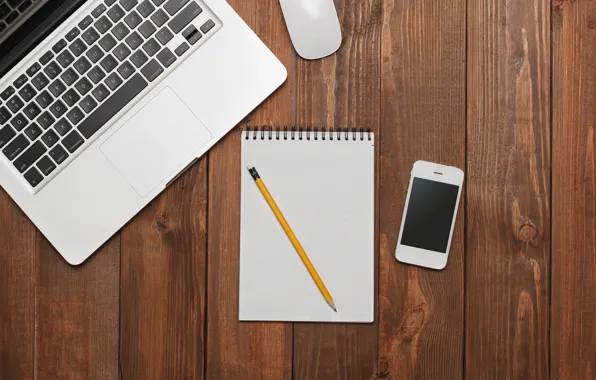 Table, work, apple, texture, Notepad, pencil, macbook, to do