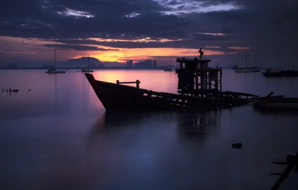 Landscape, night, Malaysia, Penang, Pulau Pinang, Pangkalan Weld