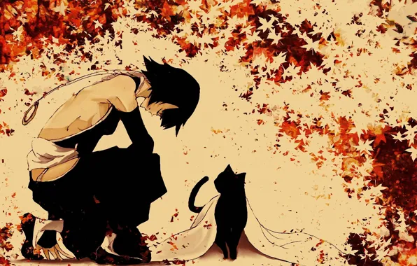 Bleach, Bleach, Shihouin Yoruichi, maple leaves, on my knees, Shinigami, black cat, Soi Fong