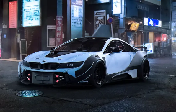 Picture BMW, City, Car, Race, Night, White, Tuning, Future