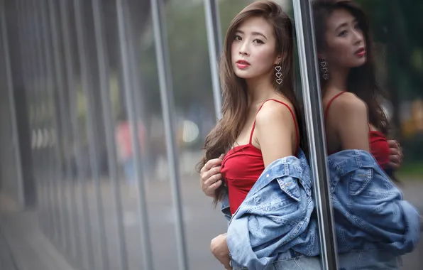 Picture look, girl, reflection, Asian
