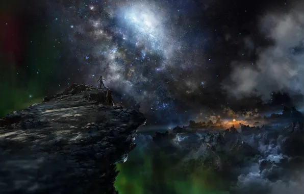 The sky, space, mountains, fiction, people, iy tujiki