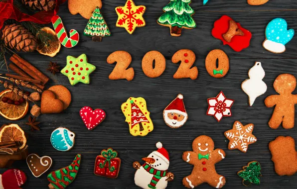 Cookies, New year, composition, gingerbread, 2020