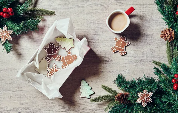 Coffee, cookies, Christmas, Cup, New year, drink, cakes, decor