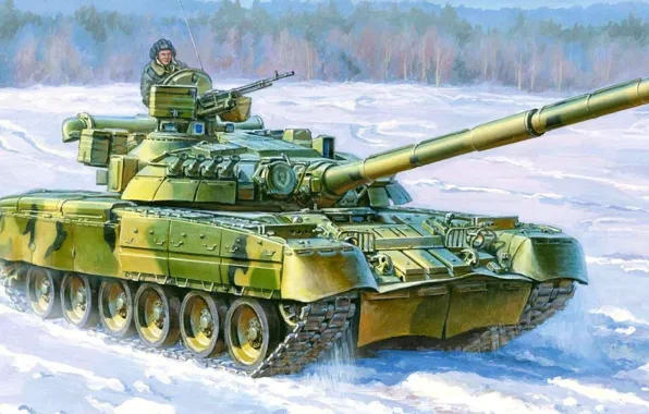 Winter, snow, figure, art, armor, main battle tank, Birch, T-80UD