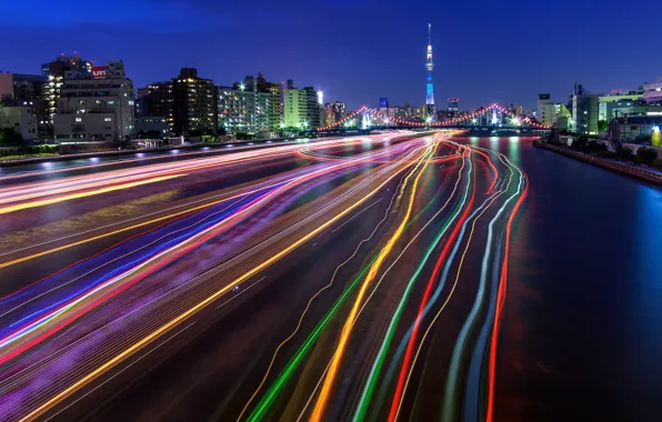 Picture City, Light Trails, Tokyo Sky Tree, Long Exposure