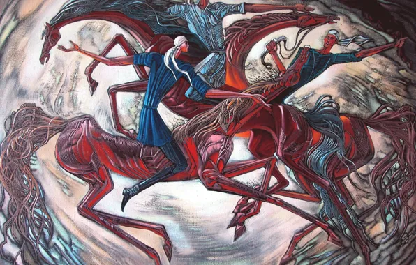 Picture horse, three guys, Aibek Begalin, Kokpar, 2004.