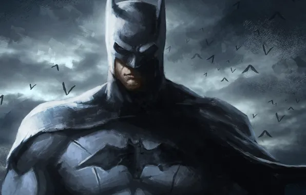 The sky, figure, art, hero, Batman, hero, picture.