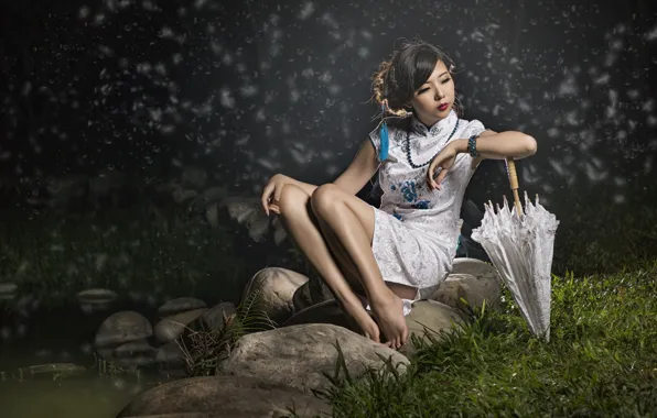 Girl, umbrella, Asian