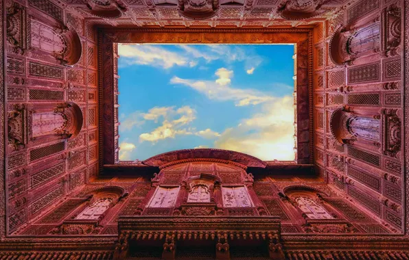 India, architecture, history, Palace, Jodhpur, Citadel of the Sun, the walls are covered with carvings …