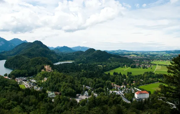 Forest, landscape, mountains, river, castle, home, Germany, Bayern