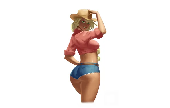 Girl, sexy, ass, shorts, green eyes, long hair, hat, anime