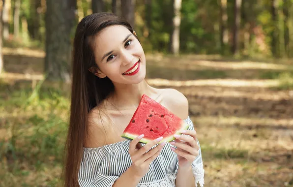 Picture forest, look, nature, smile, watermelon, Leona Mia