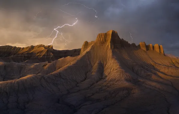 Mountains, rocks, lightning