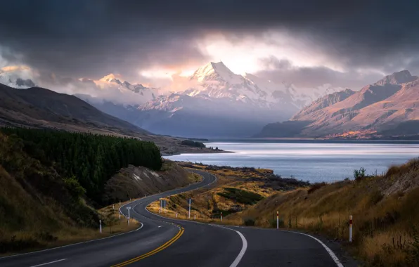 Picture clouds, mountains, track, space, mountains, clouds, highway, expanse