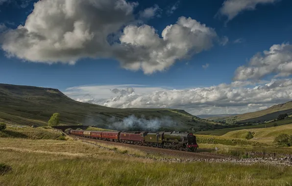 Picture landscape, England, train, composition, England, Aisgill