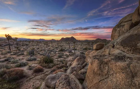 The sky, clouds, mountains, stones, rocks, desert, hdr, california