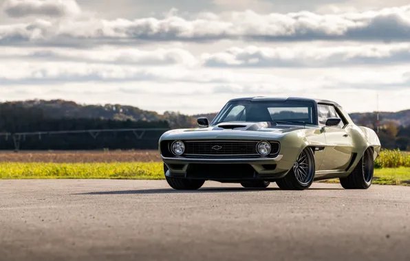 Road, Grass, Chevrolet, 1969, Camaro, Lights, Chevrolet Camaro, Muscle car