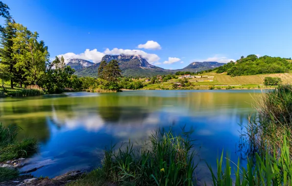 Picture mountains, lake, France, Savoie, Mont Granier