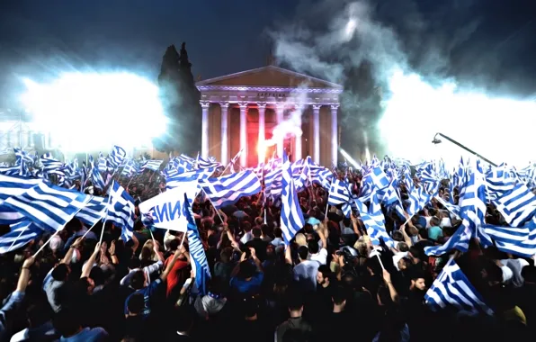 Picture Night, Greece, People, Flags, A lot, Rally