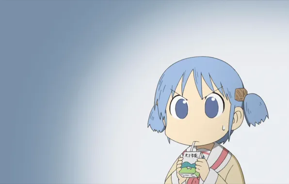 Cubes, package, juice, schoolgirl, school uniform, blue hair, Mio Naganohara, Little things in life