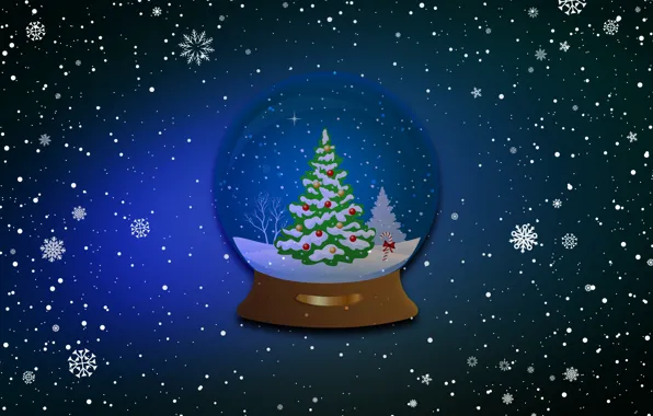 Winter, Minimalism, Blue, Snow, New Year, Christmas, Ball, Background