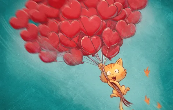 Picture cat, balls, David Revoy, hearts, hearts, congratulations, ballons, Pepper&Carrot
