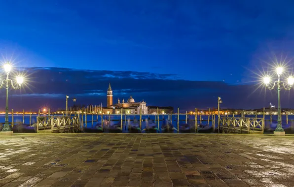 Picture night, boat, lights, Italy, Church, Venice, channel, gondola