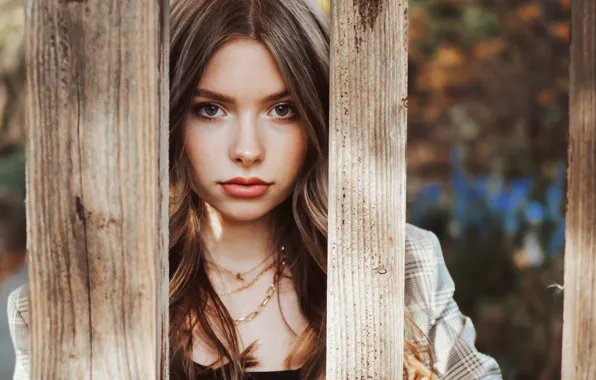 Look, the fence, portrait, brown hair, beauty, Andreas-Joachim Lins, Lena Held