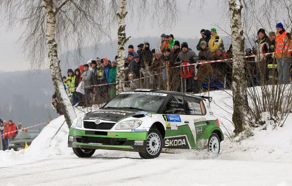 People, Winter, Snow, Rally, Rally, The front, Fans, Skoda