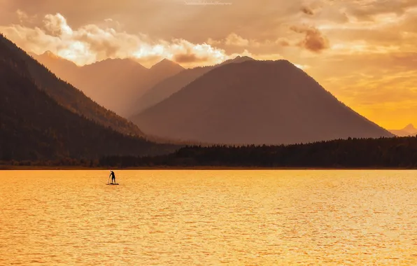 Picture Germany, sunrise, surfing, Lake, Bavarian alps