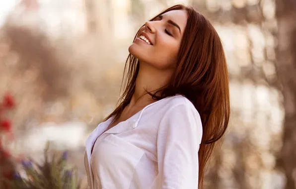 Girl, face, pose, smile, model, blouse, bokeh, Galina Dubenenko