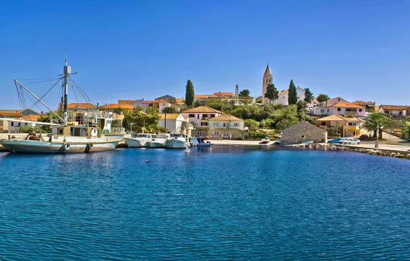 Sea, the city, Marina, boats, Croatia, Jadran, Cali, the island of Ugljan
