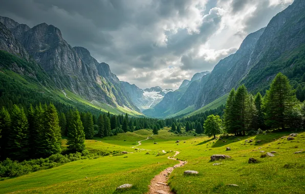 The sky, clouds, mountains, valley, wallpaper, sky, mountains, clouds