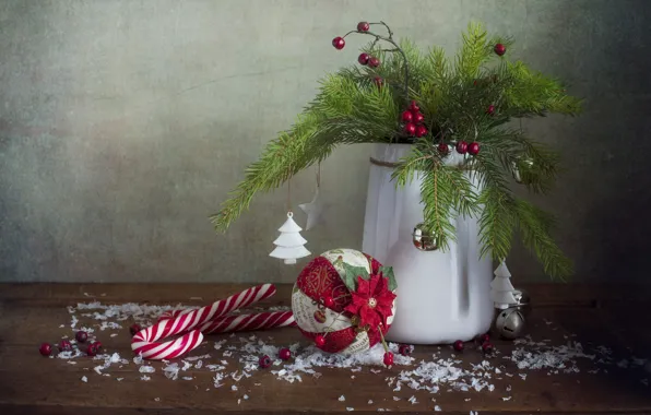 Branches, berries, table, bouquet, fruit, Christmas, New year, vase