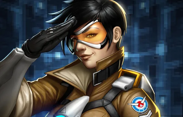Girl, glasses, Overwatch, Tracer