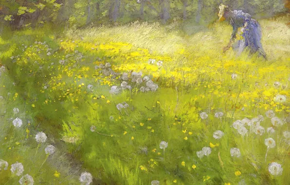 Picture, dandelions, 1892, Peder Severin Kroyer, pasas, Peder Severin Kroyer, Maria Kroyer in the garden …